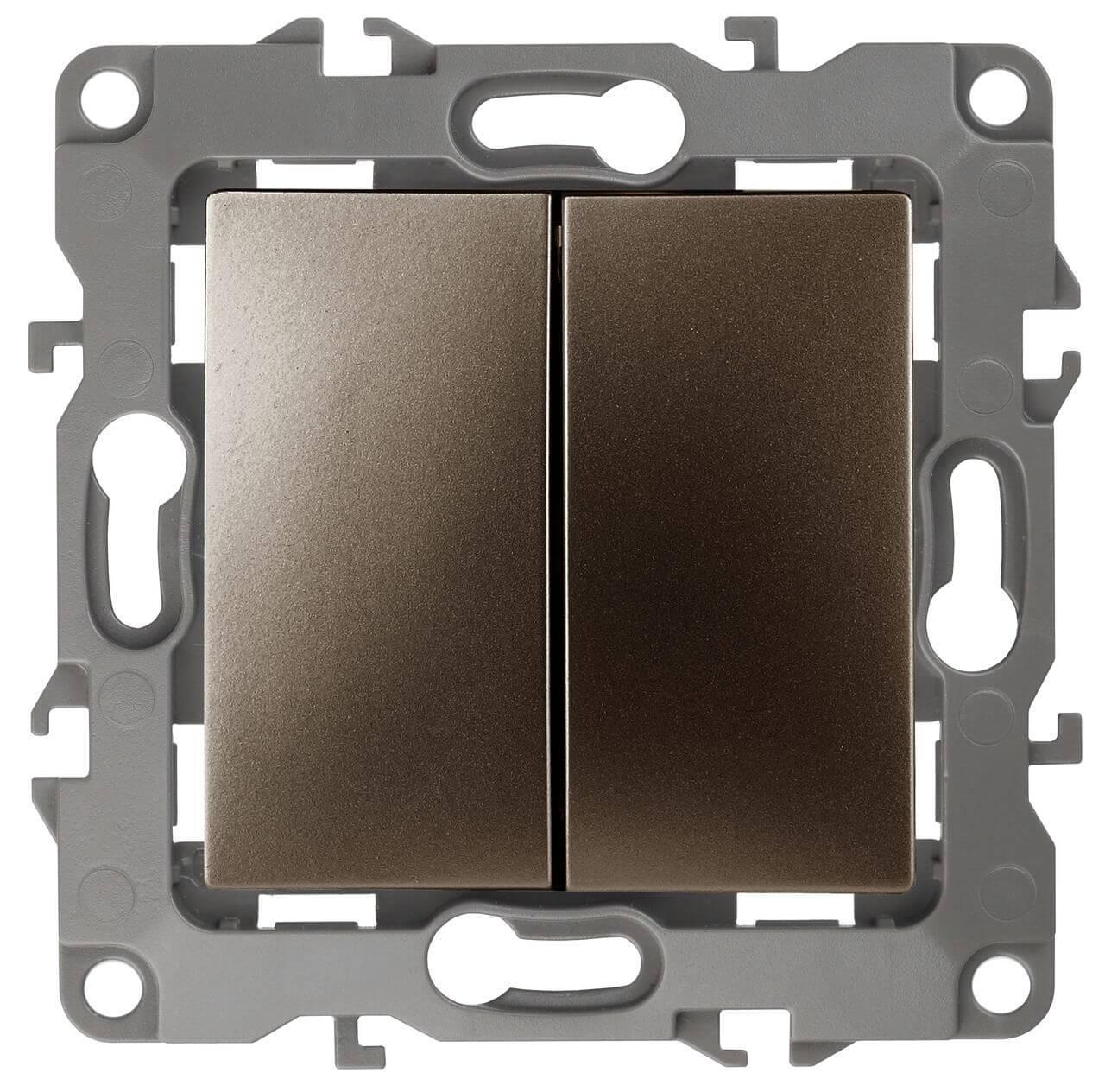 Электротовар Выключатель двухклавишный ЭРА 12 10AX 250V 12-1004-13 Б0019312, Бронза бронза пластиковые — главное фото