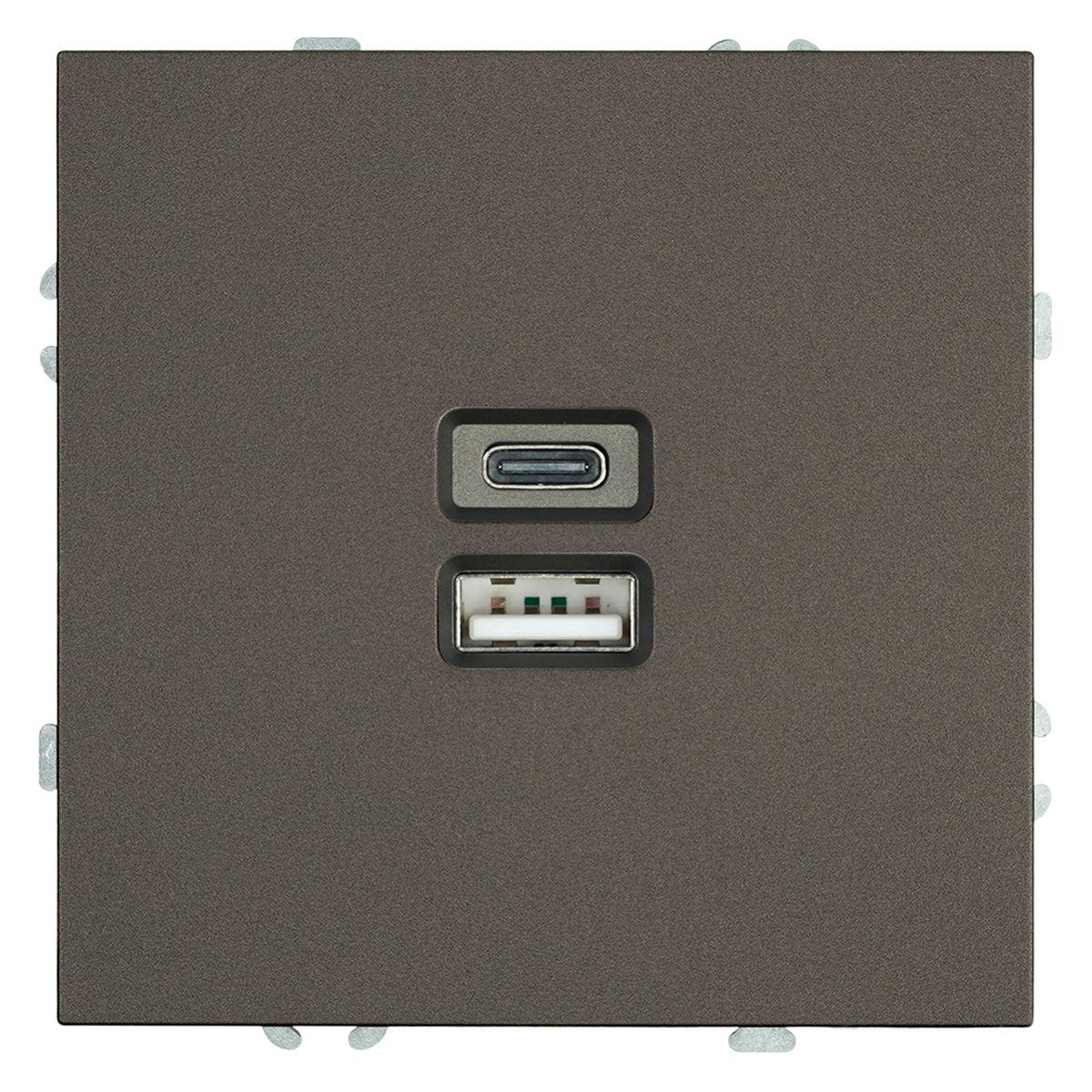 Электротовар Розетка 2-местная USB + Type C (механизм), Stekker, 250В, 20W Эмили, RST10-5115-09,… серый поликарбонат / латунь / металлические / металл — главное фото