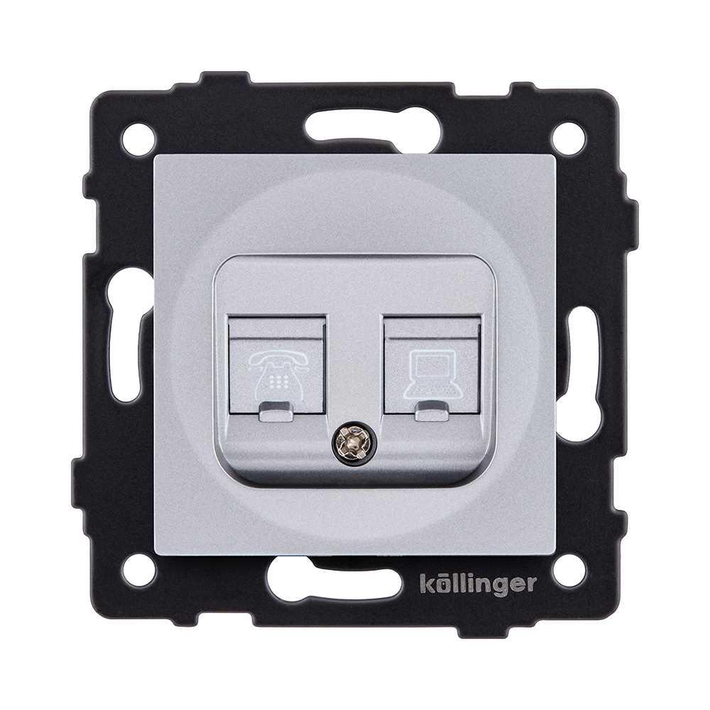 Электротовар Розетка двойная RJ11 + RJ45 Cat.6, серый Kollinger REA-011GY для Aspekt, Eleganz,… серый