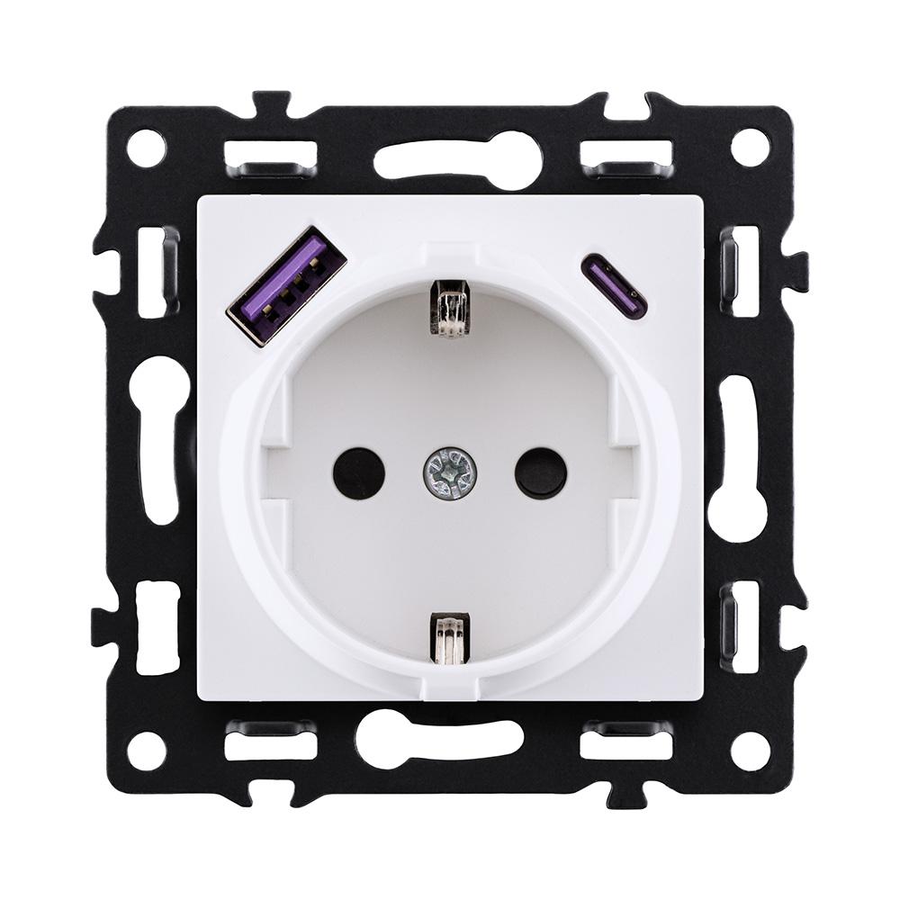 Электротовар Розетка штепсельная SCHUKO 16A / 250 В с USB A+C 20W, белый Kollinger Asthetik… белый