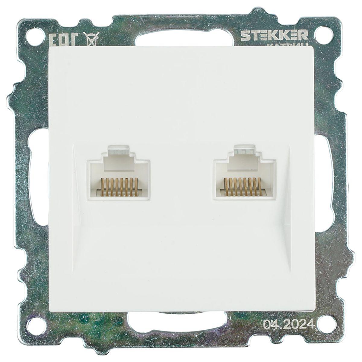 Электротовар Розетка компьютерная 2-местная RJ-45 (механизм) Stekker GLS00-7109-01 Катрин, белый… белый пластик