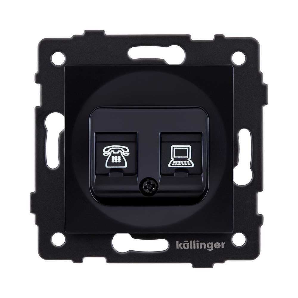 Электротовар Розетка двойная RJ11 + RJ45 Cat.6, черный Kollinger REA-011BK для Aspekt, Eleganz,… черный