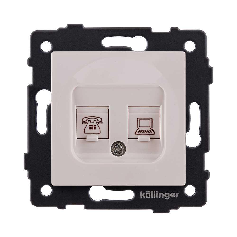 Электротовар Розетка двойная RJ11 + RJ45 Cat.6, кашемир матовый Kollinger REA-011CM для Aspekt,… бежевый