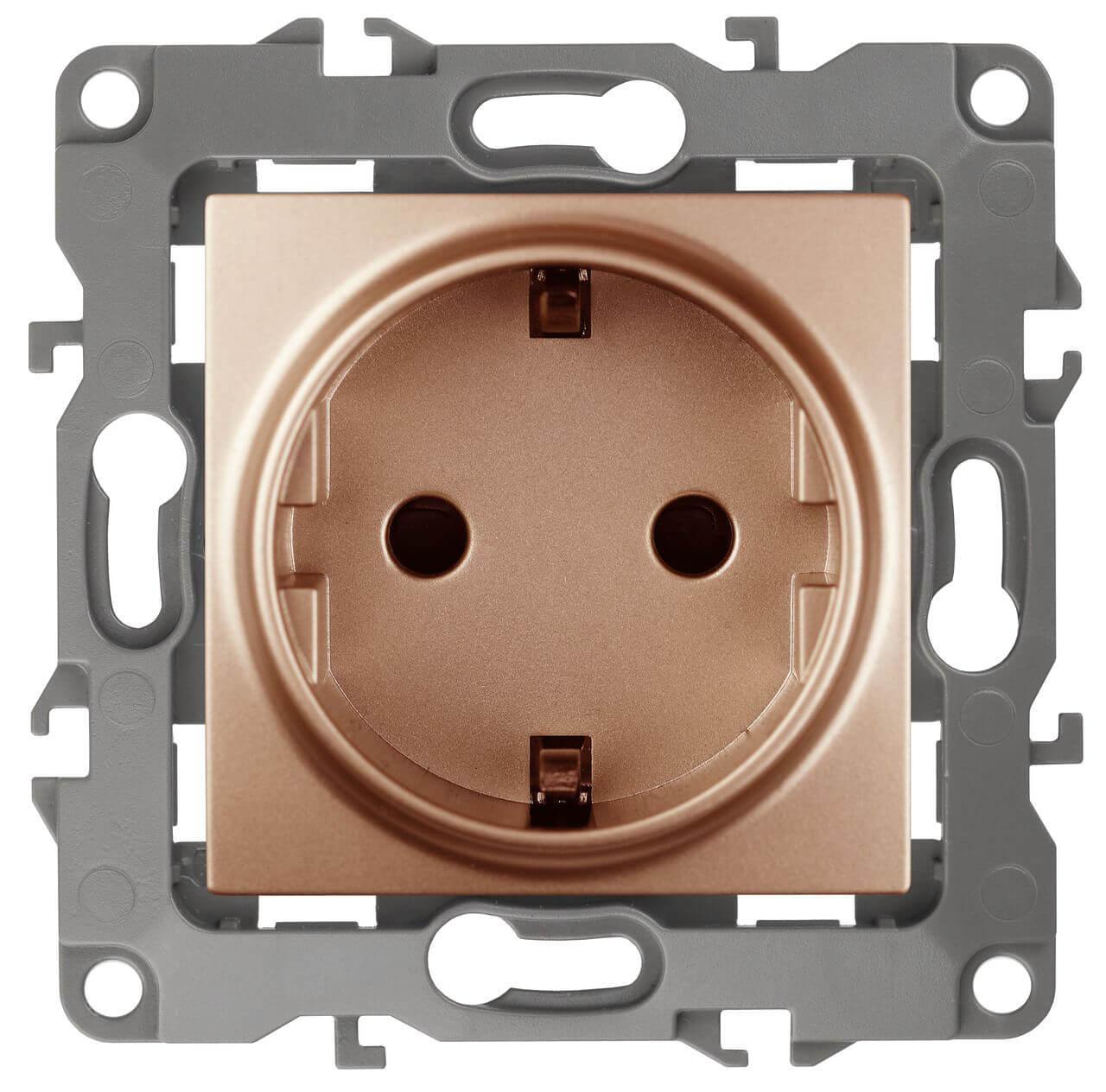 Электротовар Розетка ЭРА 12 2P E Schuko со шторками 16A 250V 12-2102-14 Б0019325, Медь медь пластиковые — главное фото