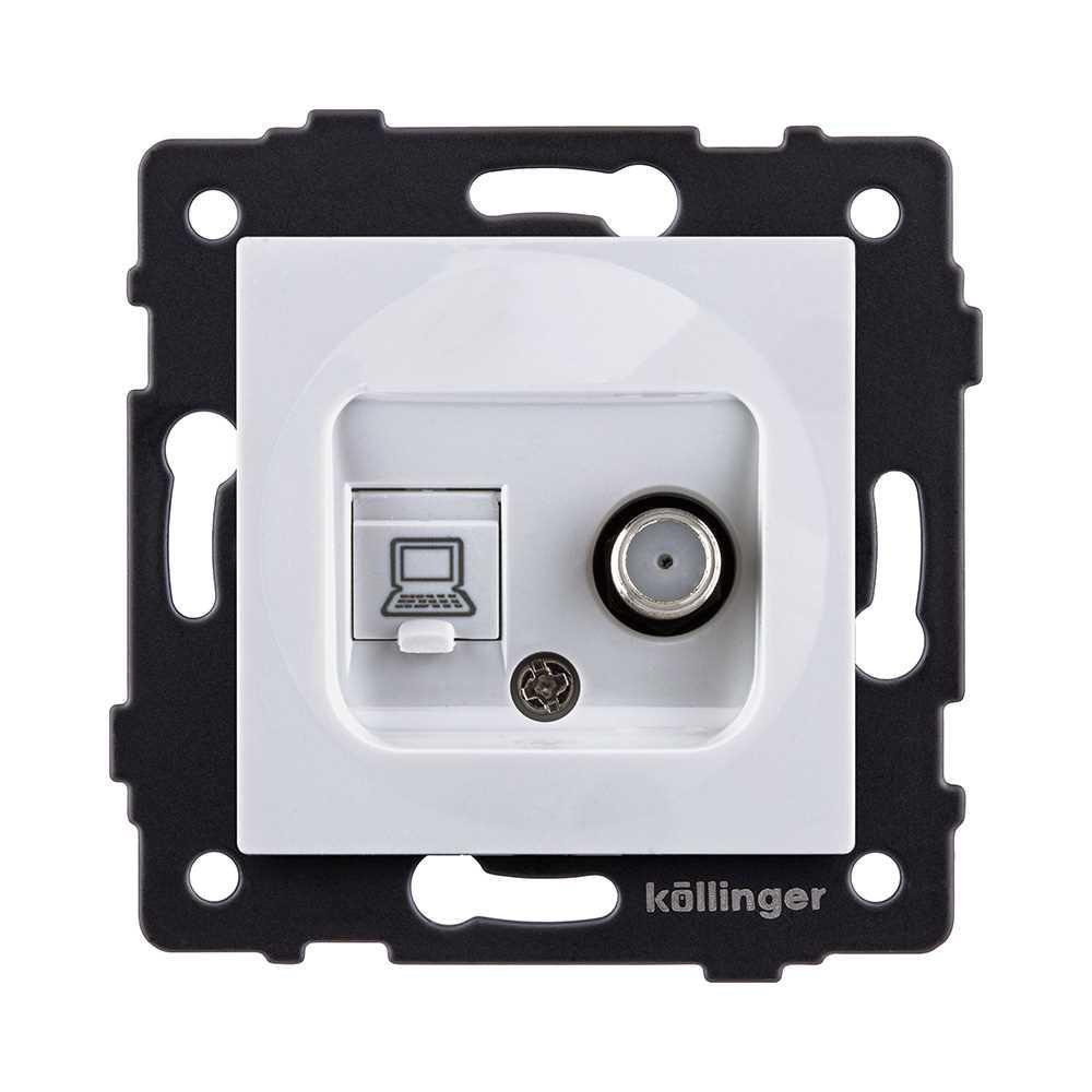 Электротовар Розетка двойная спутниковая SAT + RJ45 Cat.6, белый Kollinger REA-022WH для Aspekt,… белый