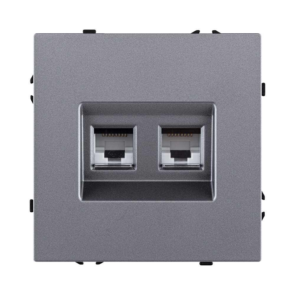 Электротовар Розетка двойная Ethernet RJ45 Cat.6, серый Kollinger Eclipse EC-018GY серый