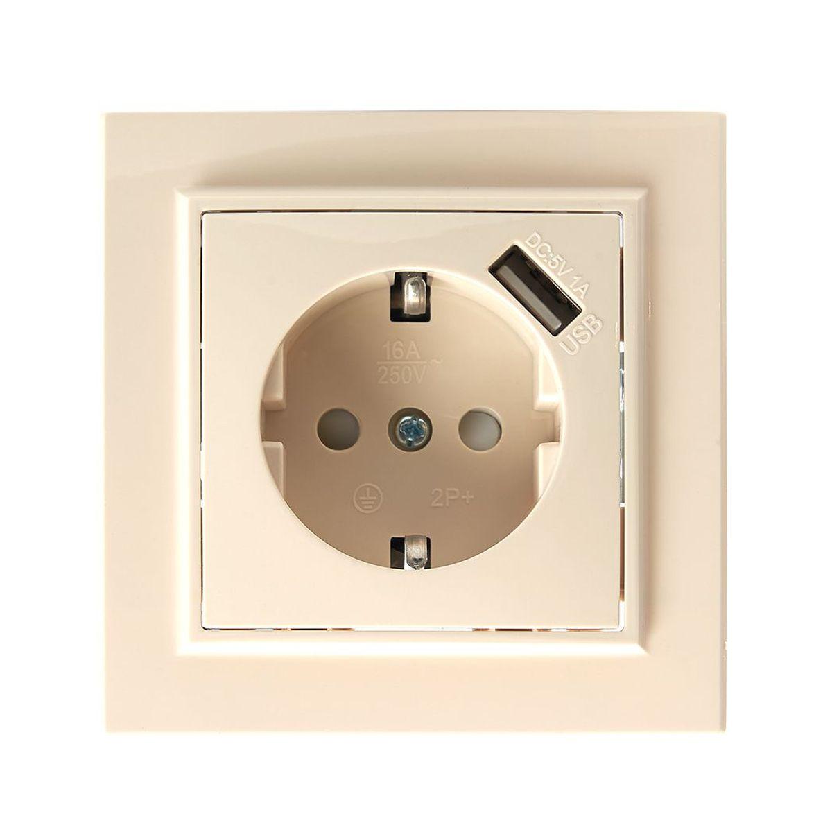 Электротовар Розетка 2P+PE / USB Stekker Эрна со шторками слоновая кость PST16-9011-02 39237 белый пластик