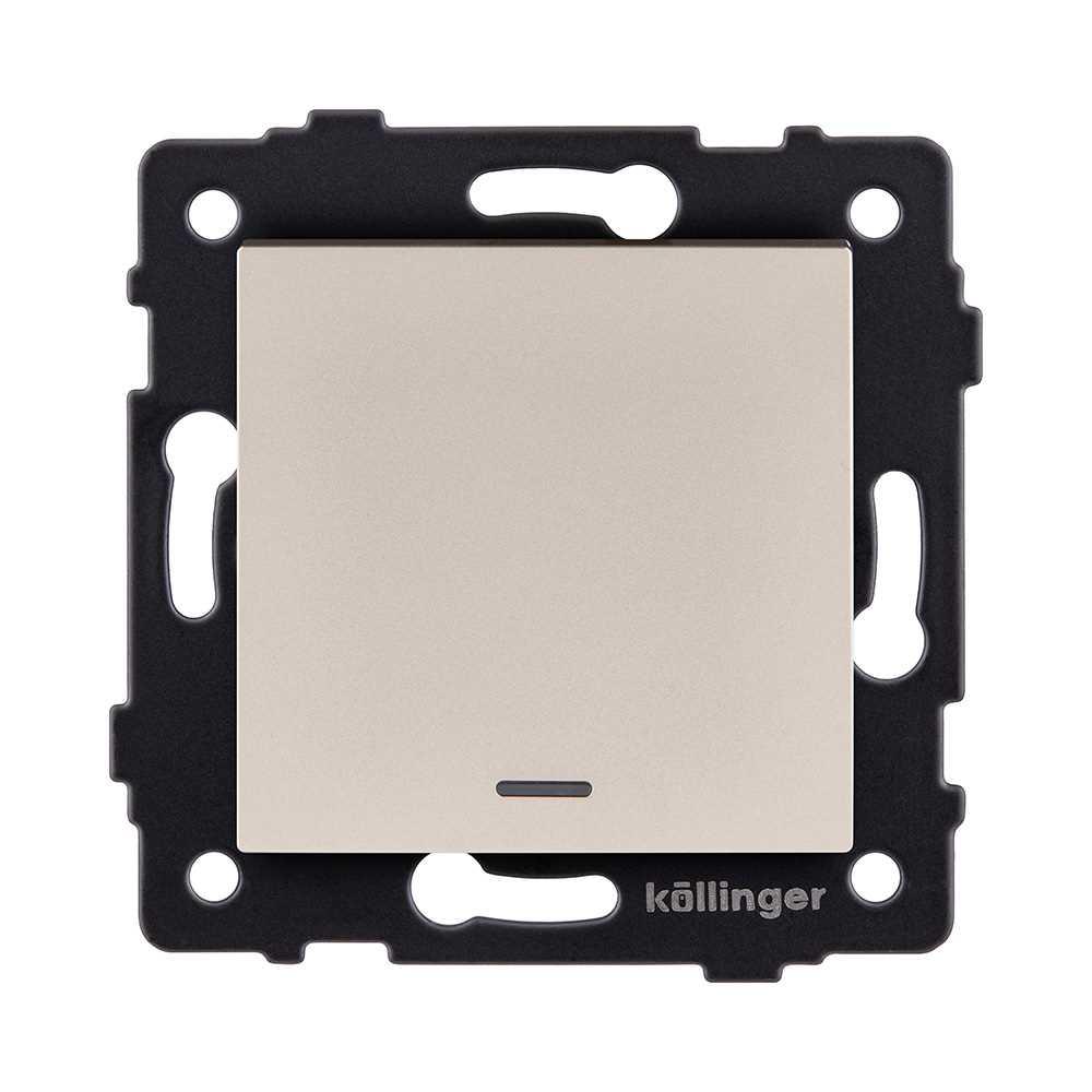 Электротовар Выключатель 1-клавишный 10А / 250В с LED подсветкой, золотой Kollinger REA-S-002GD… золото