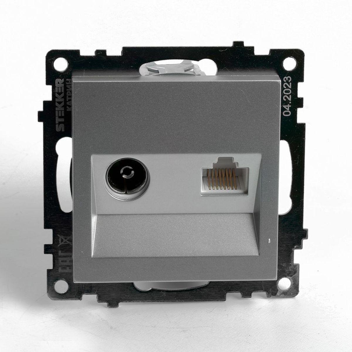Электротовар Розетка телевизионная TV + компьютерная RJ-45 Stekker Катрин серебро GLS00-7106-03… серебро пластик