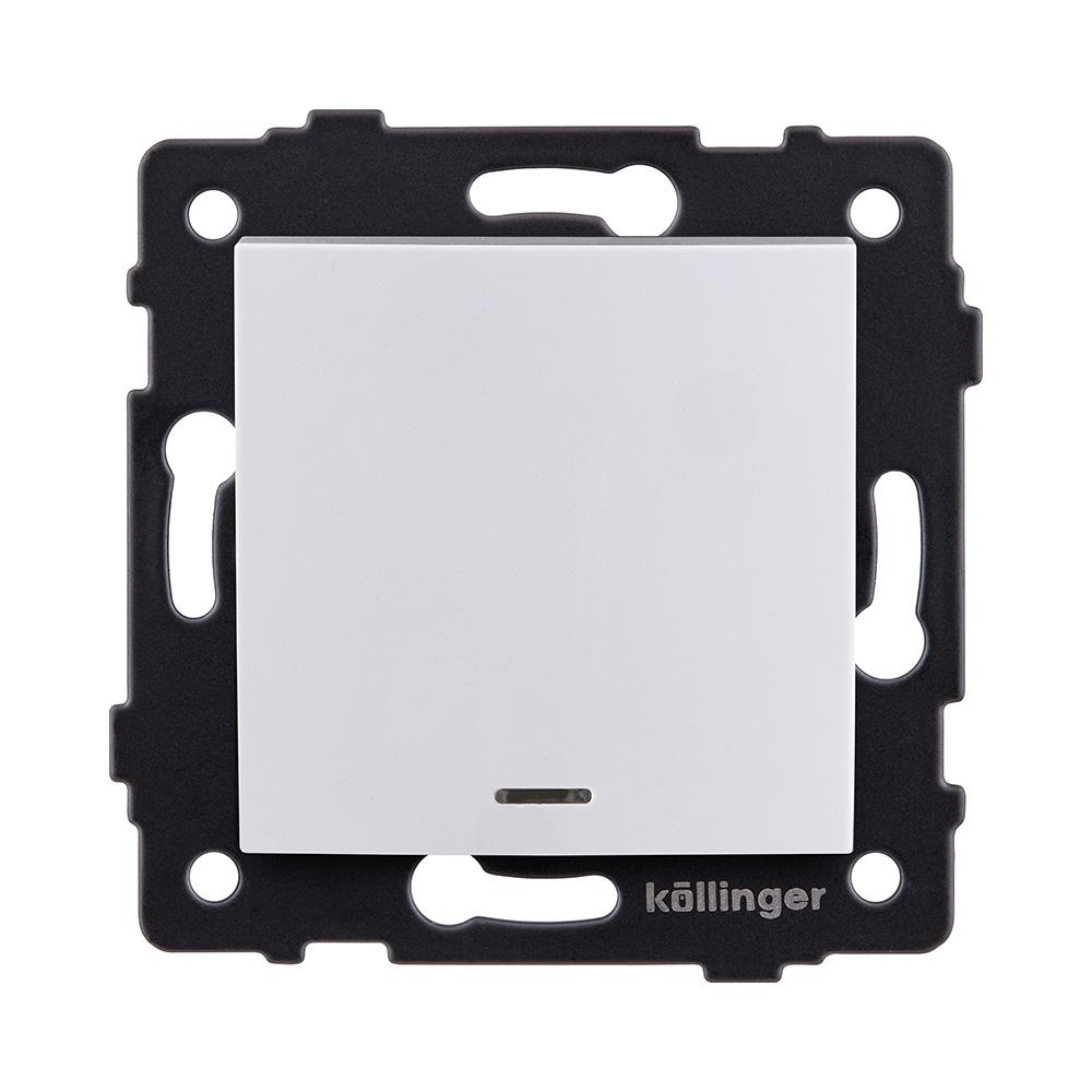 Электротовар Выключатель 1-клавишный перекрестный 10А / 250В с LED подсветкой, изогнутый, белый… белый