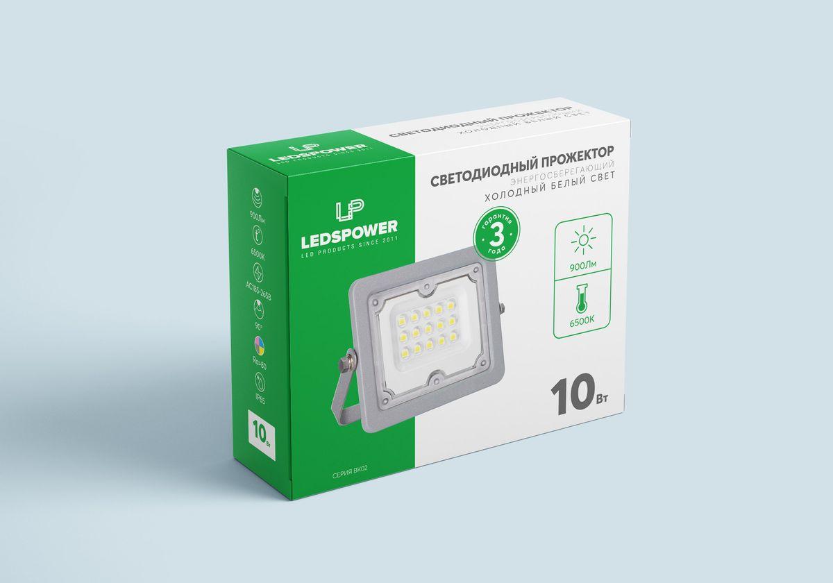 Уличное освещение Светодиодный прожектор LEDS POWER 10Вт 6500К (серия BK02) 004815 серый металл