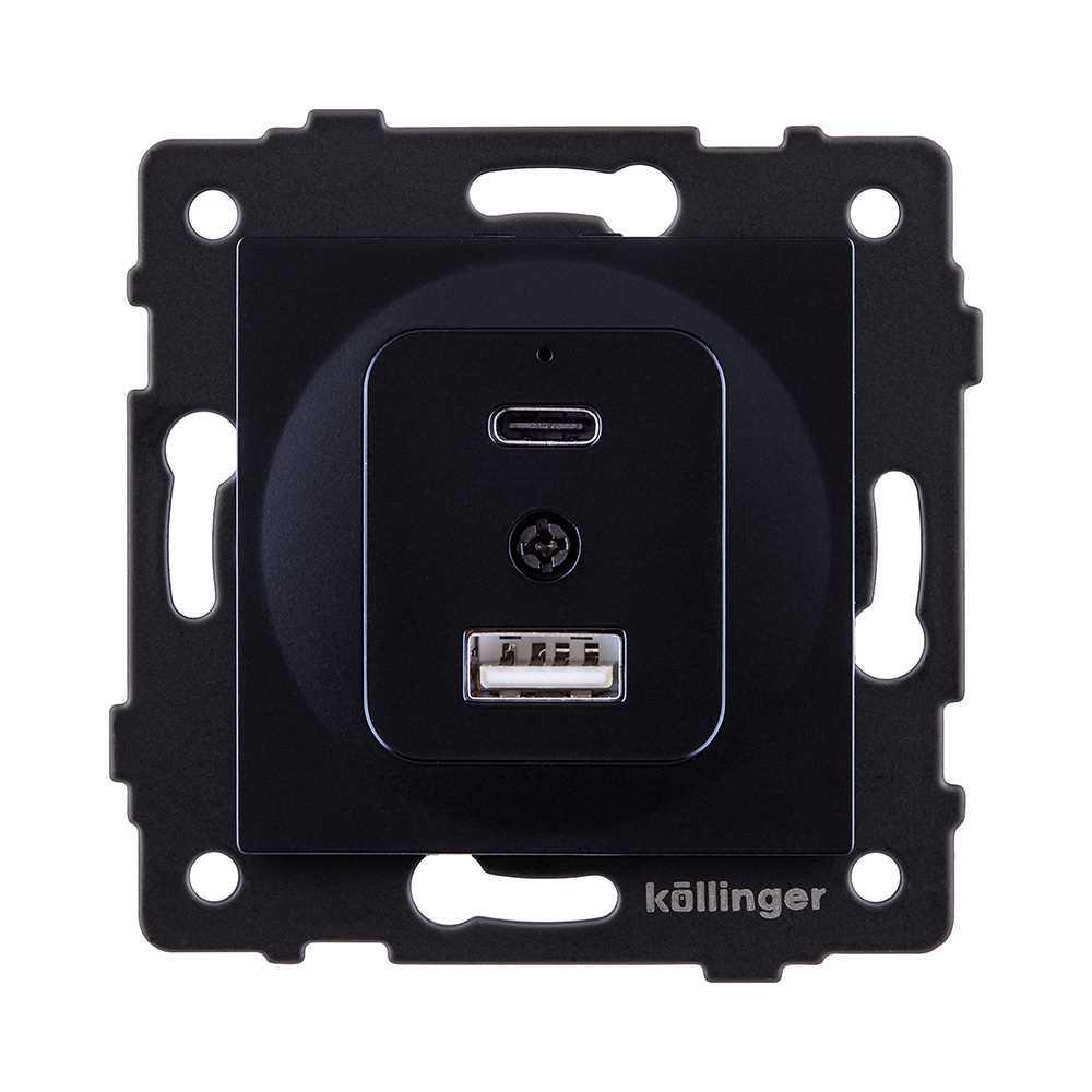 Электротовар Розетка USB A+C 20W, черный Kollinger REA-037BK для Aspekt, Eleganz, Reflex черный