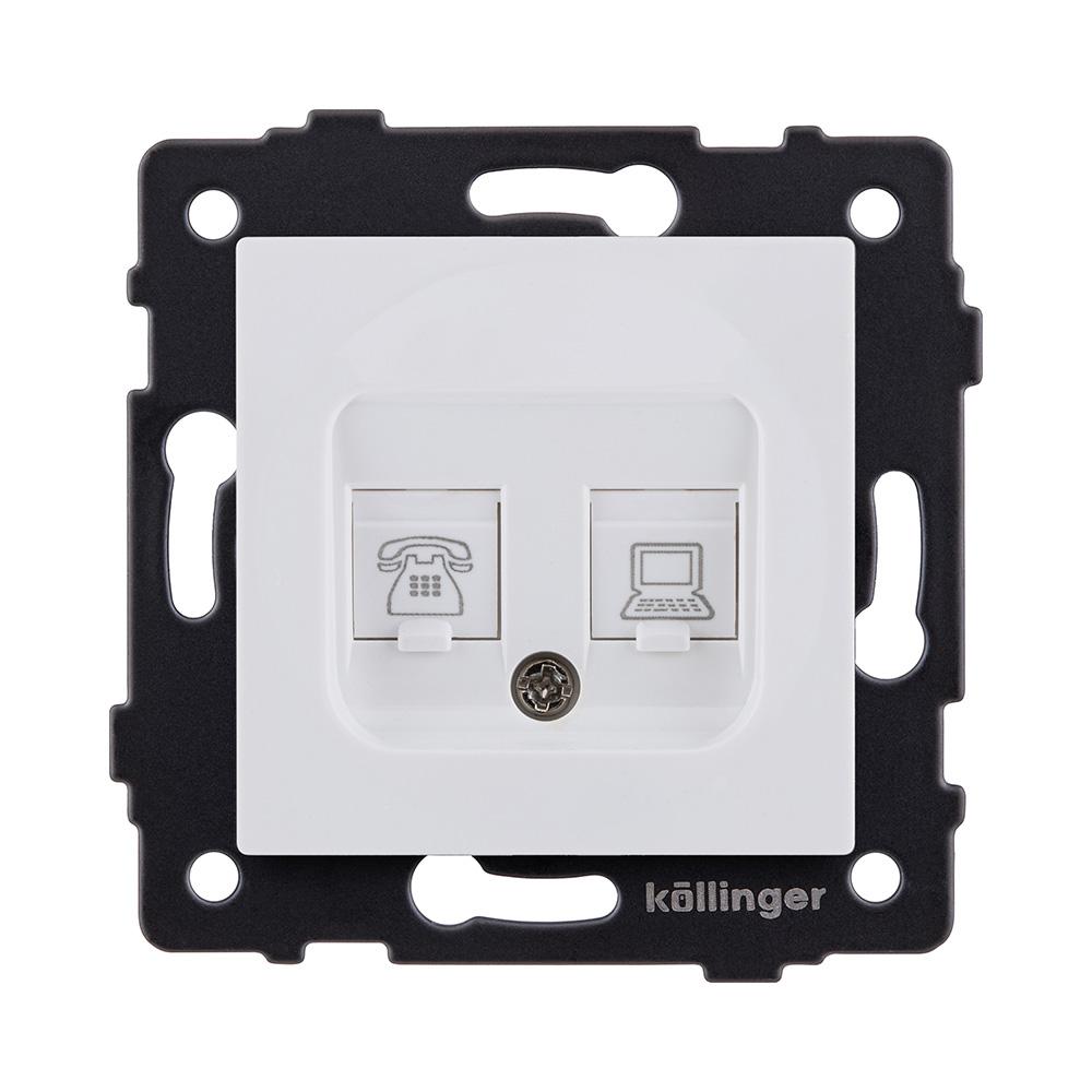 Электротовар Розетка двойная RJ11 + RJ45 Cat.6, белый матовый Kollinger REA-011WM для Aspekt,… белый