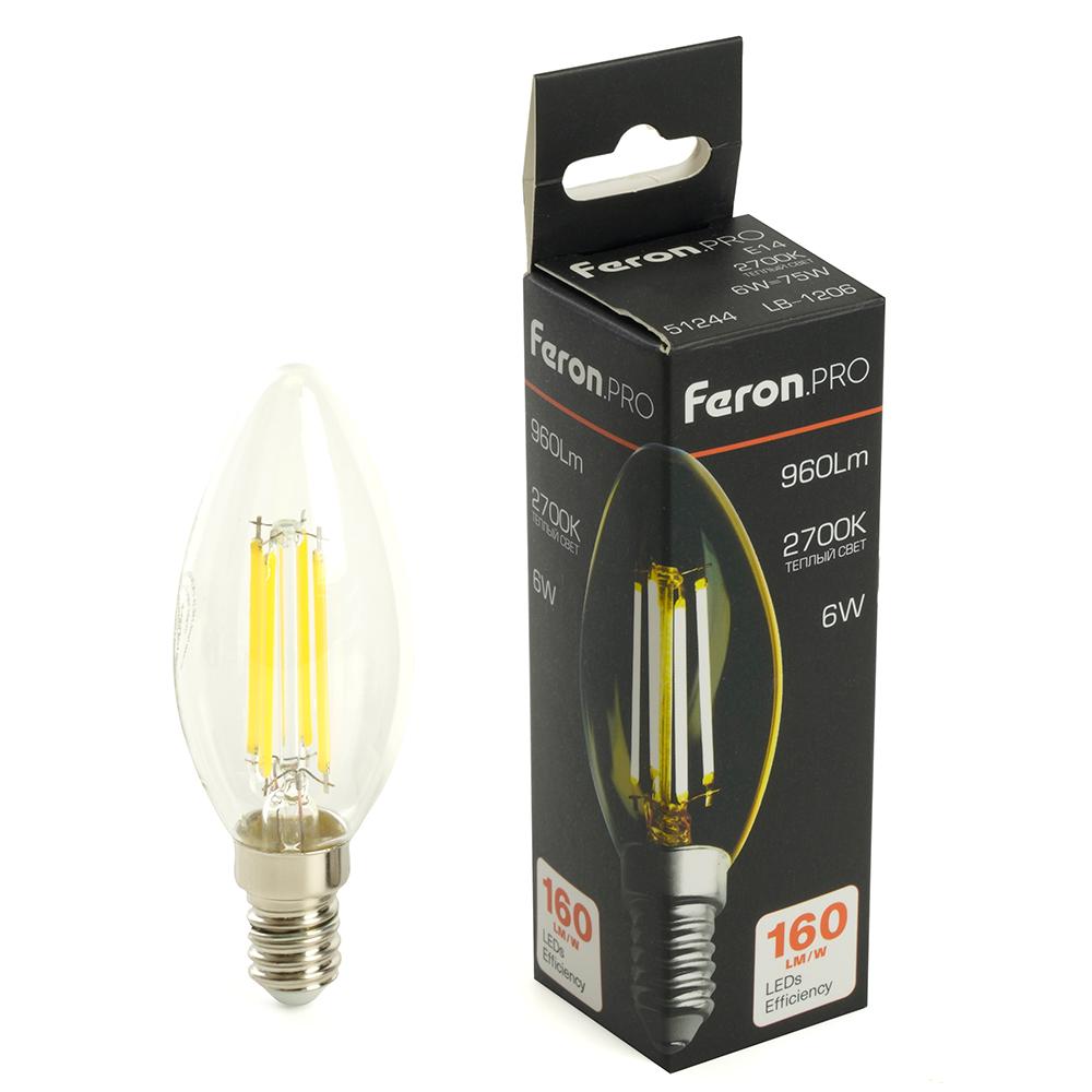 Лампочк Лампа светодиодная Feron. PRO Свеча 960LM стекло