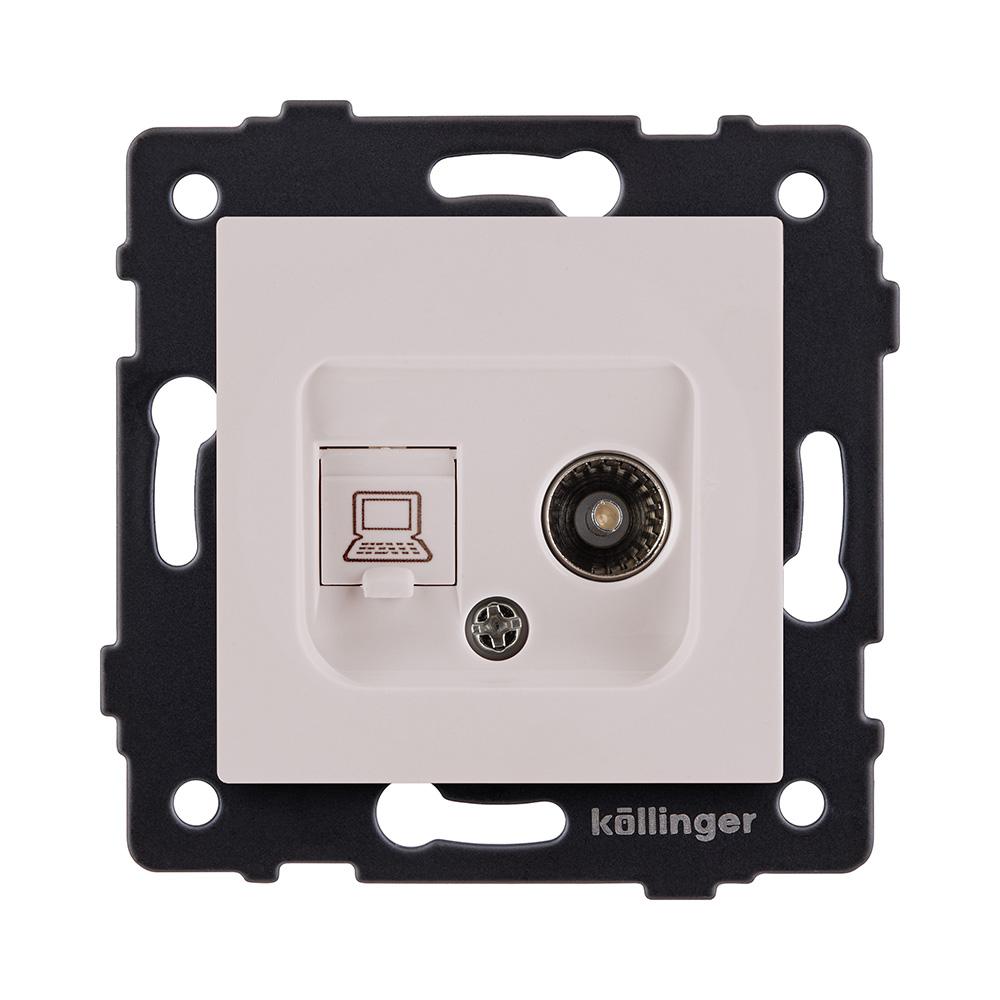 Электротовар Розетка двойная TV (мама) + RJ45 Cat.6, кашемир матовый Kollinger REA-021CM для… бежевый
