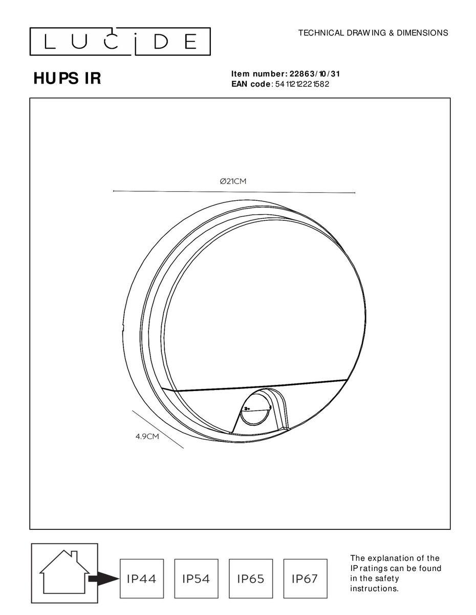 Уличное освещение Уличный настенный светодиодный светильник Lucide Hups Ir 22863 / 10 / 31, Красный красный пластиковые / металл / пластик — фото 2