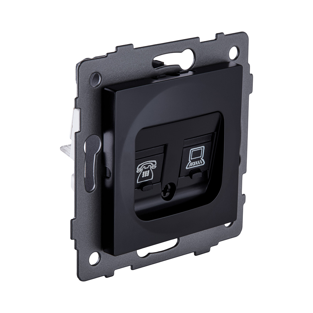 Электротовар Розетка двойная RJ11 + RJ45 Cat.6, черный Kollinger REA-011BK для Aspekt, Eleganz,… черный — фото 2