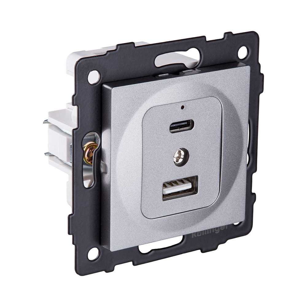 Электротовар Розетка USB A+C 20W, серый Kollinger REA-037GY для Aspekt, Eleganz, Reflex серый — фото 2