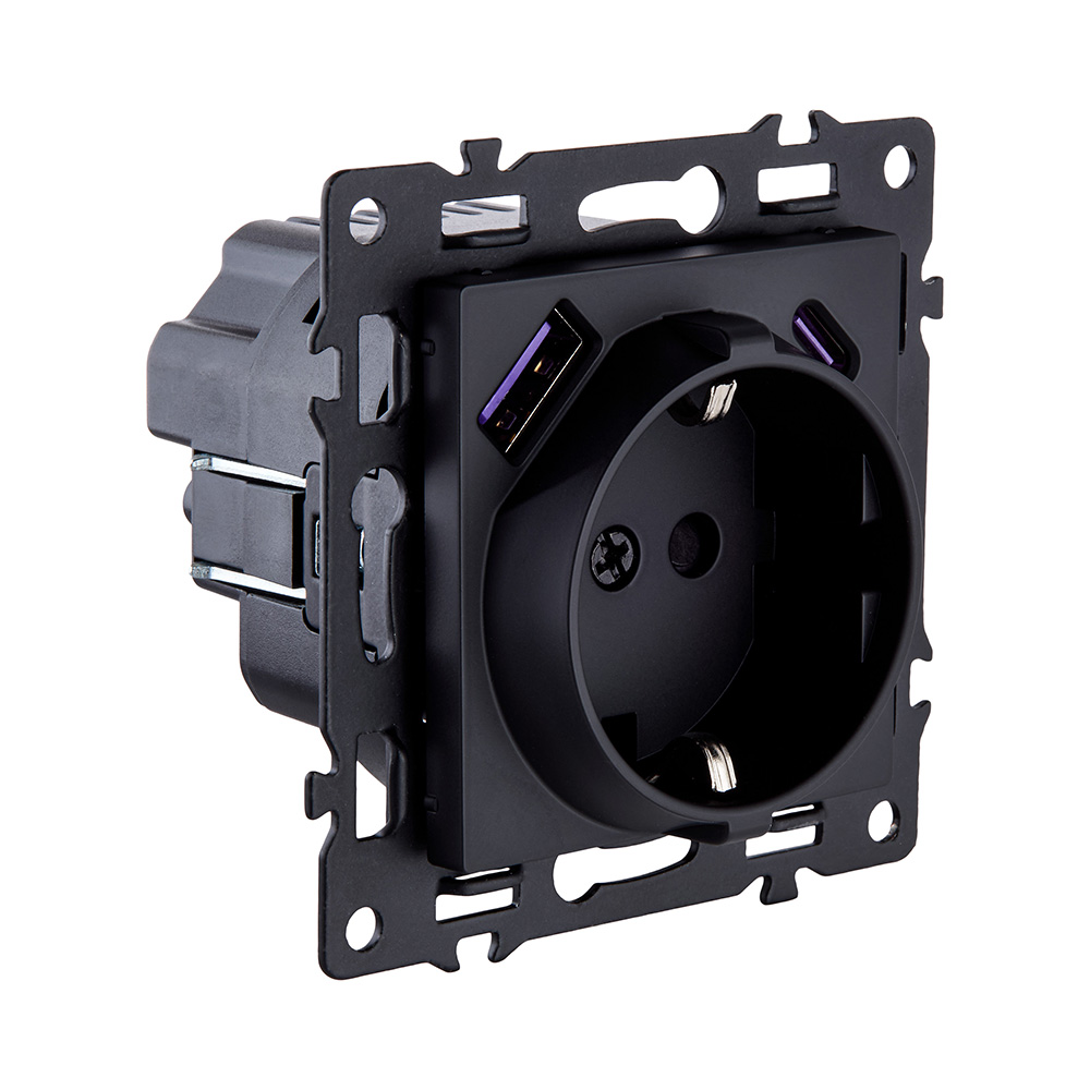 Электротовар Розетка штепсельная SCHUKO 16A / 250 В с USB A+C 20W, черный Kollinger Asthetik… черный — фото 2