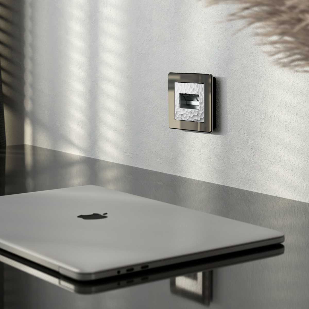 Электротовар Лицевая панель Werkel Hammer для двойной розетки Еthernet RJ-45 серебряный W1291106… серебро поликарбонат — фото 2