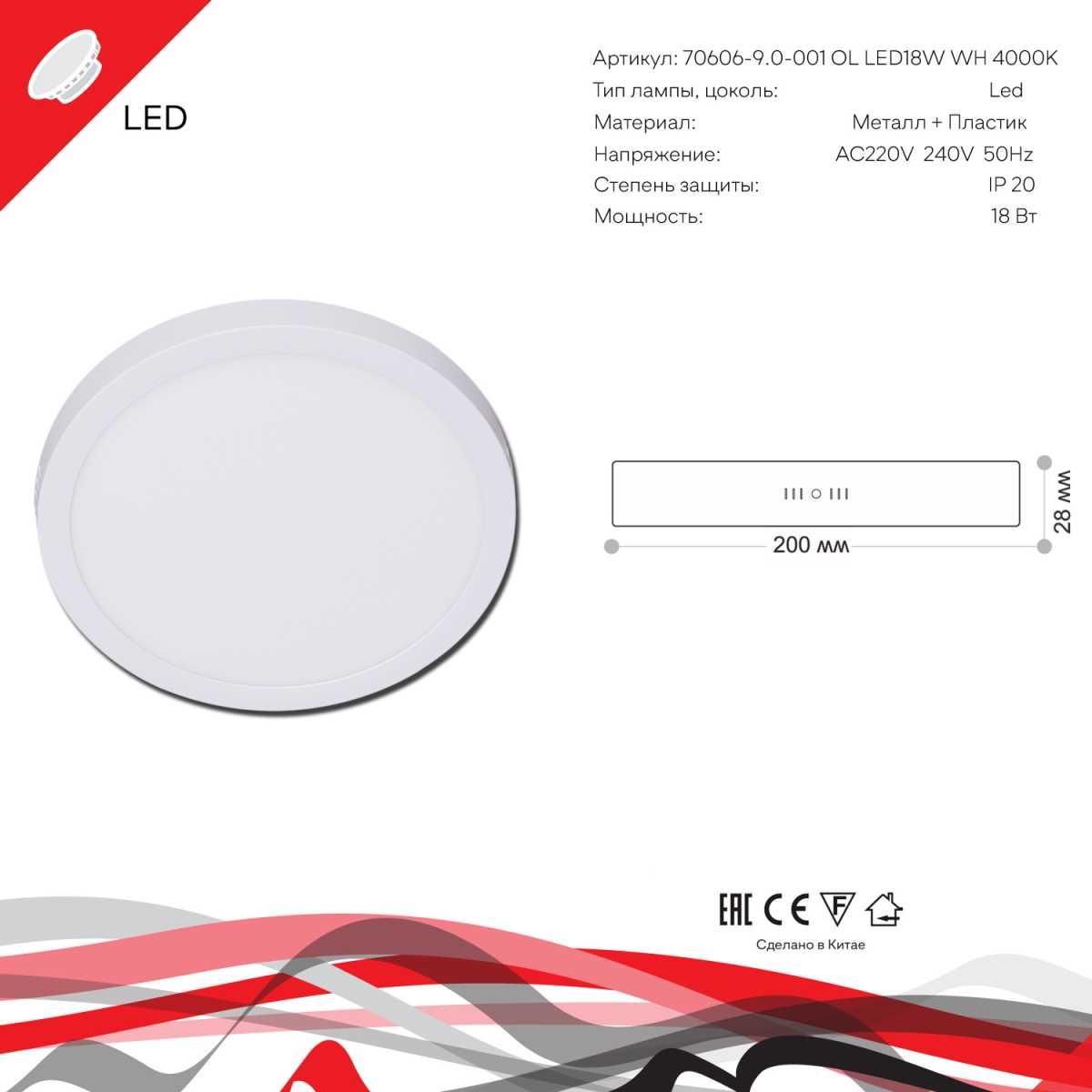 Офисное освещение Светодиодная панель Reluce 70606-9.5-001OL LED18W WH 4000K белый металл и пластик — фото 2
