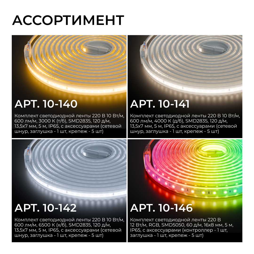Светодиодные лент Комплект светодиодной влагозащищенной ленты Apeyron m 120LED m 2835SMD теплый, Белый белый пвх — фото 4