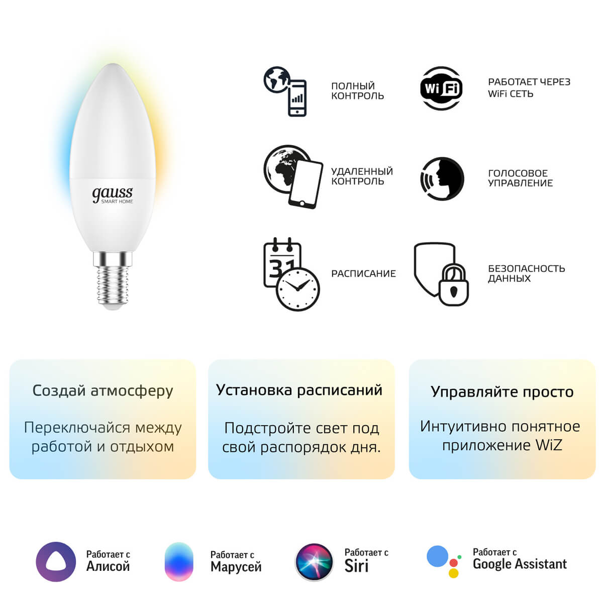 Лампочк Лампа светодиодная диммируемая Gauss Smart Home 2700- матовая 1110112, Белый белый пластиковые / металл — фото 4