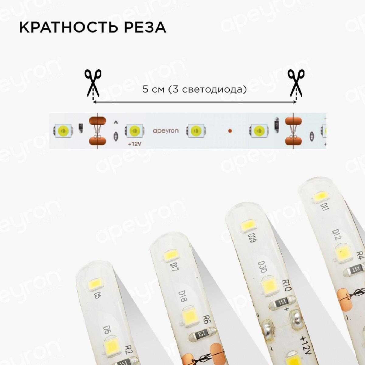 Светодиодные лент Светодиодная влагозащищенная лента Apeyron m 60LED m 5050SMD теплый, Белый белый пластиковые — фото 6