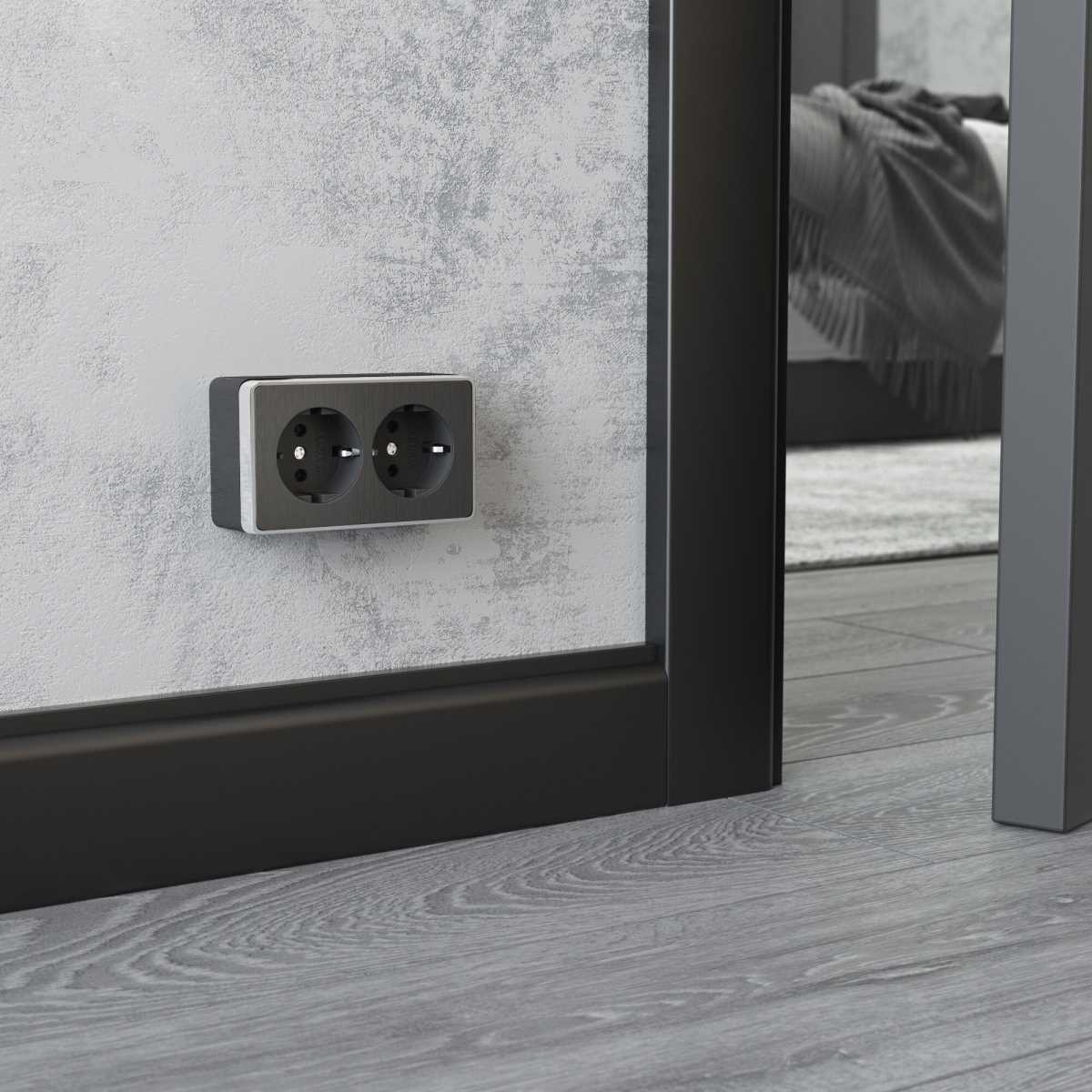 Электротовар Розетка двойная с заземлением Werkel Gallant графит рифленый W5072104 4690389164675 серый поликарбонат — фото 3