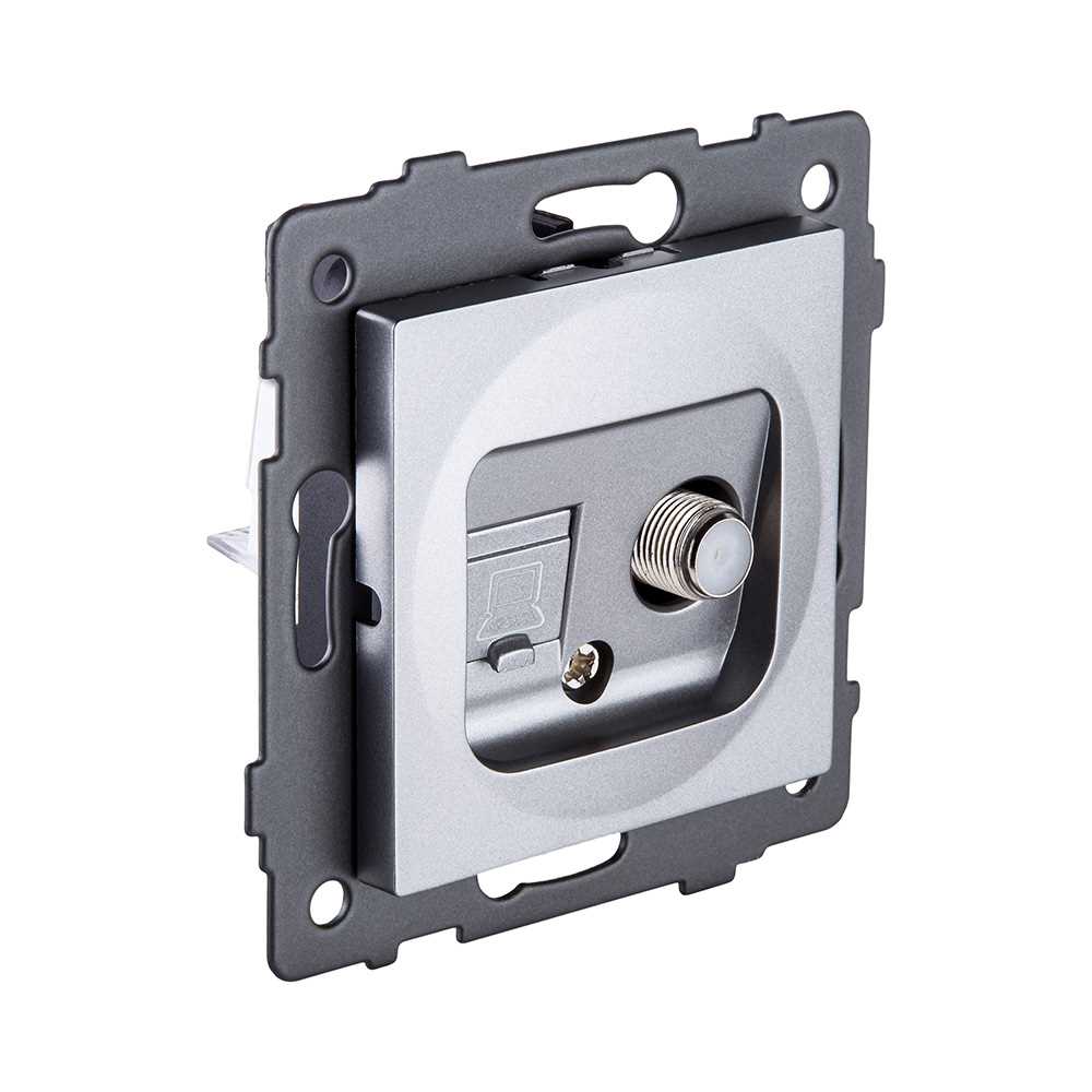 Электротовар Розетка двойная спутниковая SAT + RJ45 Cat.6, серый Kollinger REA-022GY для Aspekt,… серый — фото 2