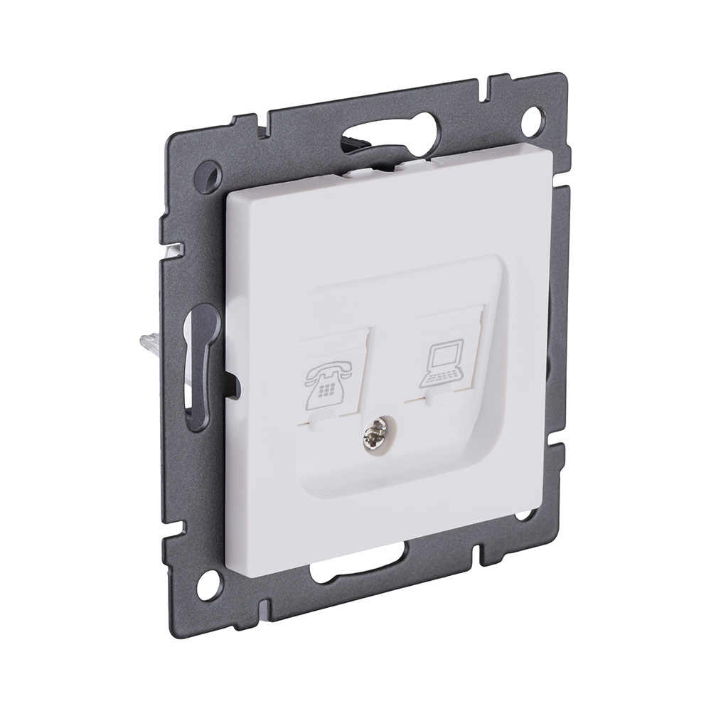 Электротовар Розетка двойная RJ11 + RJ45 Cat.6, белый матовый Kollinger REA-011WM для Aspekt,… белый — фото 2