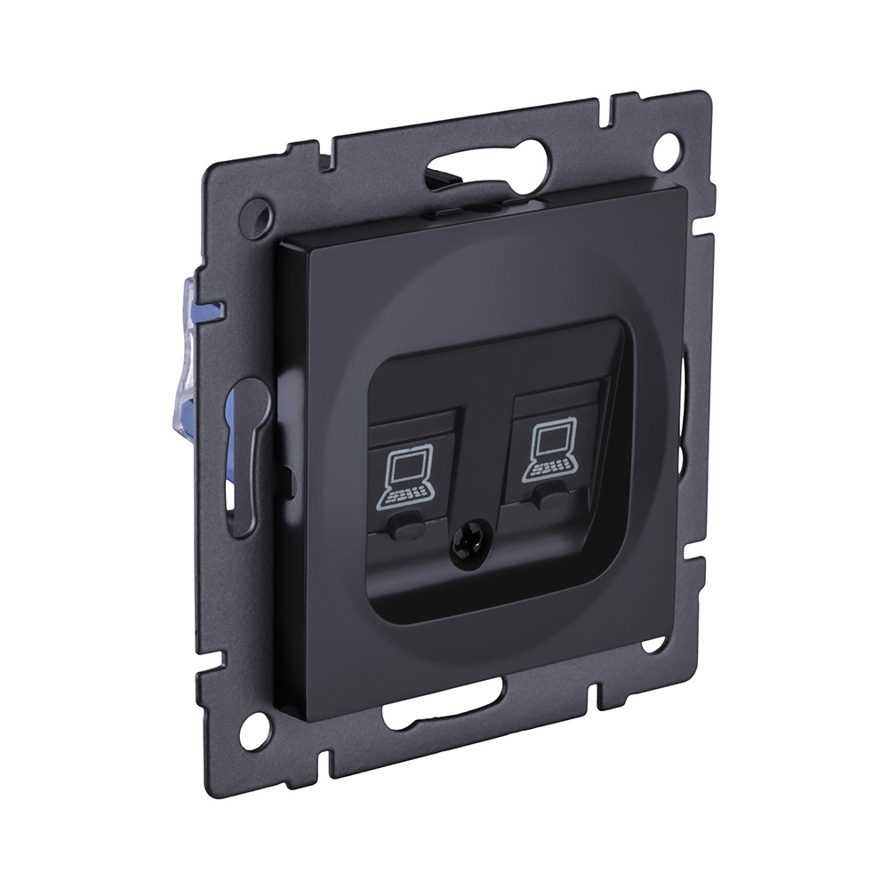 Электротовар Розетка двойная Ethernet RJ45 Cat.6, черный матовый Kollinger REA-019BM для Aspekt,… черный — фото 2