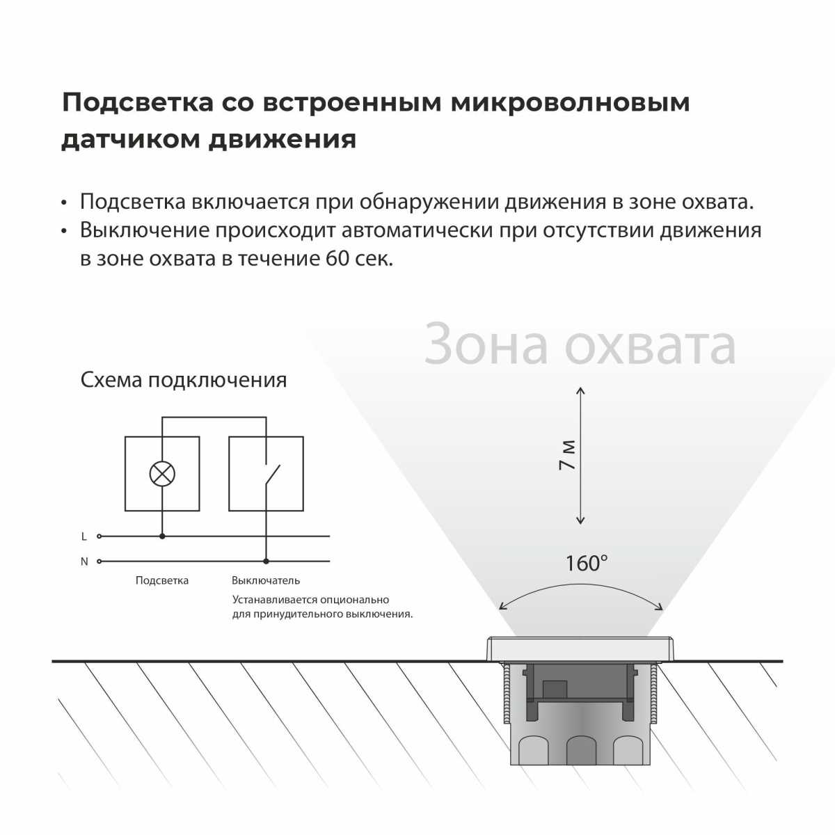 Бра / светильник Встраиваемая подсветка Werkel белый три режима с датчиком движения белый поликарбонат — фото 3