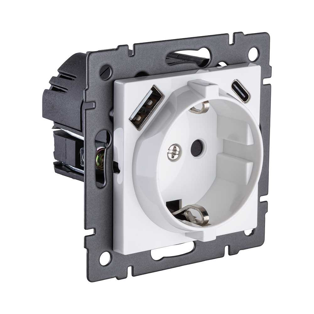 Электротовар Розетка штепсельная SCHUKO 16A / 250 В с USB A+C 20W, белый Kollinger REA-004WH для… белый — фото 2
