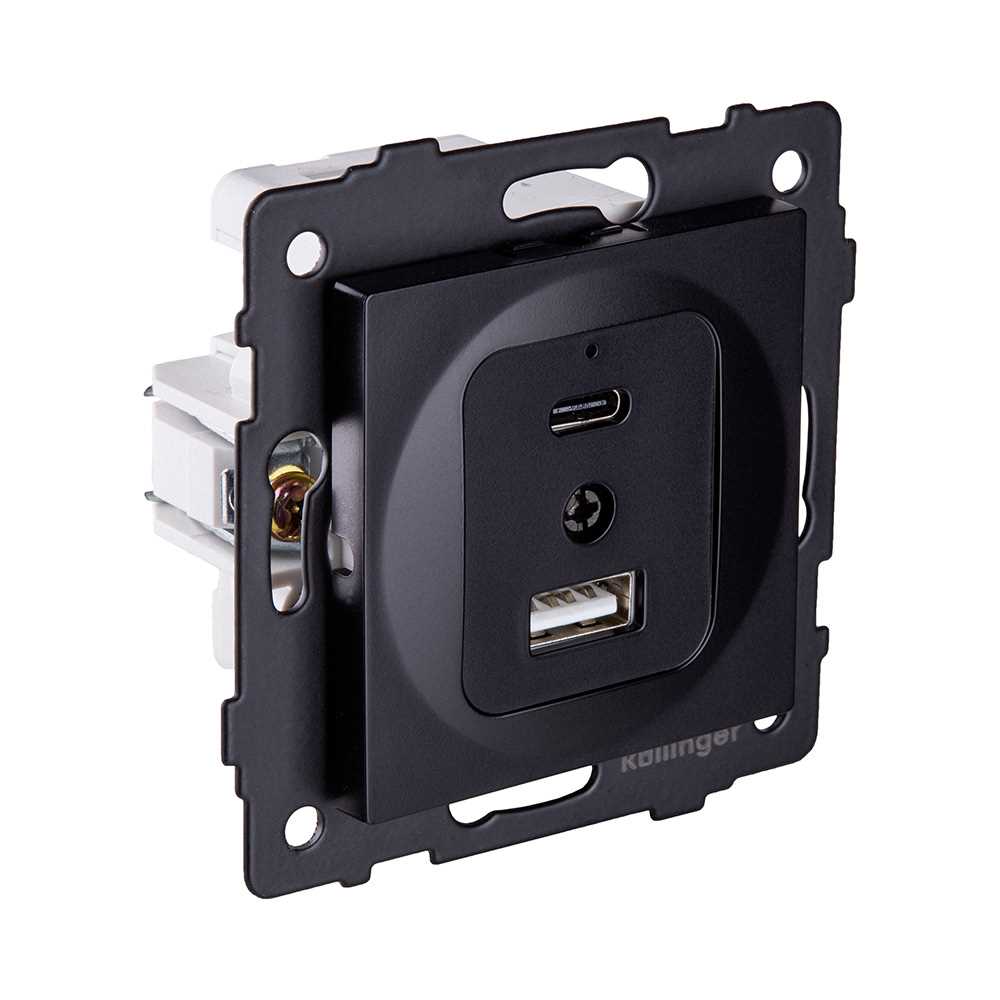 Электротовар Розетка USB A+C 20W, черный Kollinger REA-037BK для Aspekt, Eleganz, Reflex черный — фото 2