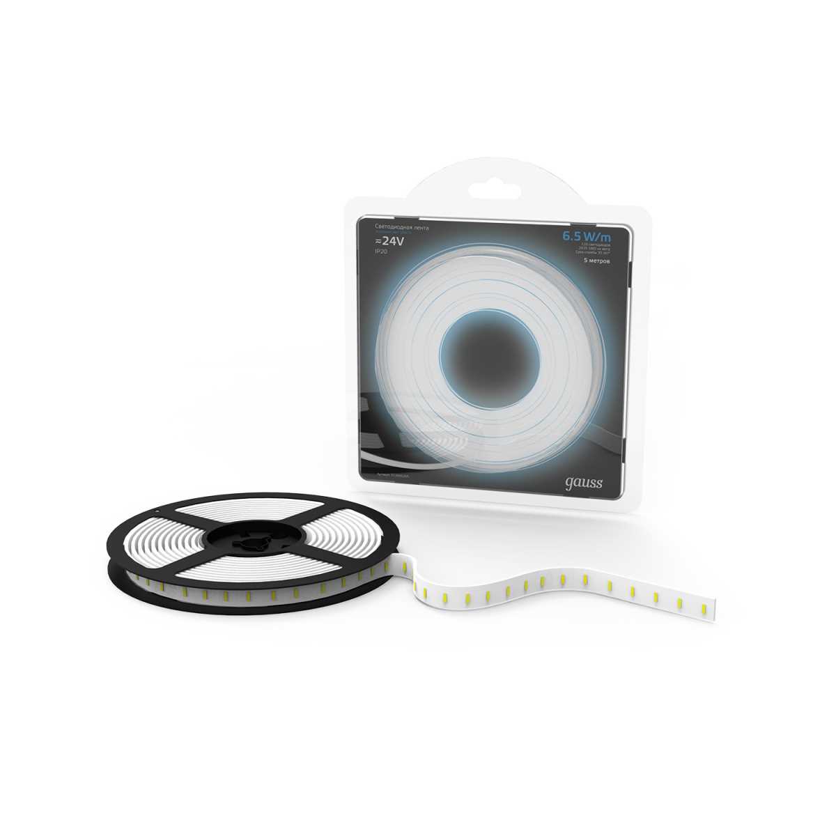 Светодиодные лент Светодиодная лента Gauss m 120LED m 2835SMD холодный белый 5M белый пластиковые — фото 3
