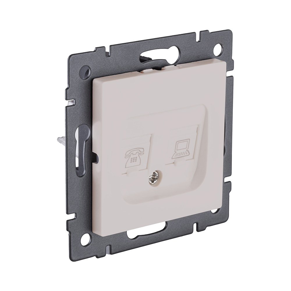 Электротовар Розетка двойная RJ11 + RJ45 Cat.6, кашемир матовый Kollinger REA-011CM для Aspekt,… бежевый — фото 2