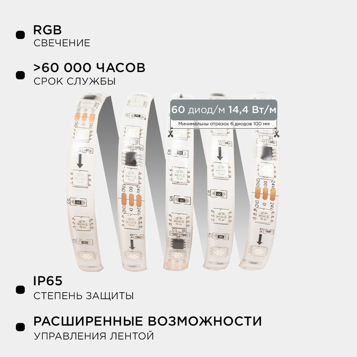 Светодиодные лент Комплект адресной светодиодной ленты Apeyron m 60LED m 5050SMD, Белый белый пвх — фото 5