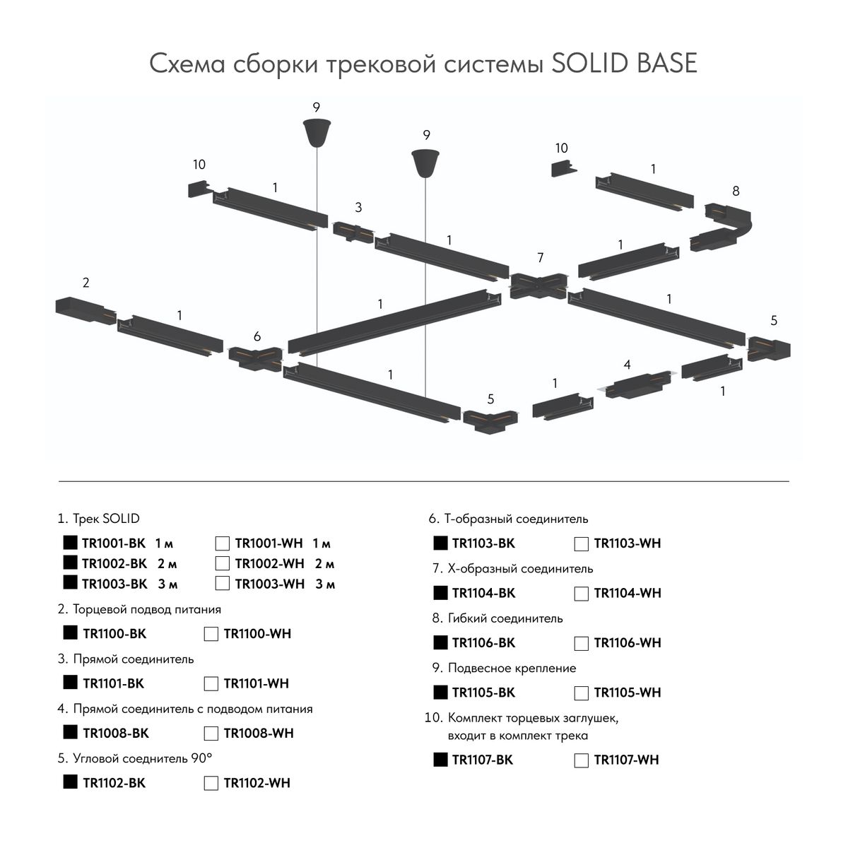Трековые систем Подвесная система для треков Denkirs Solid Base TR1105-BK, Черный черный металлические — фото 2
