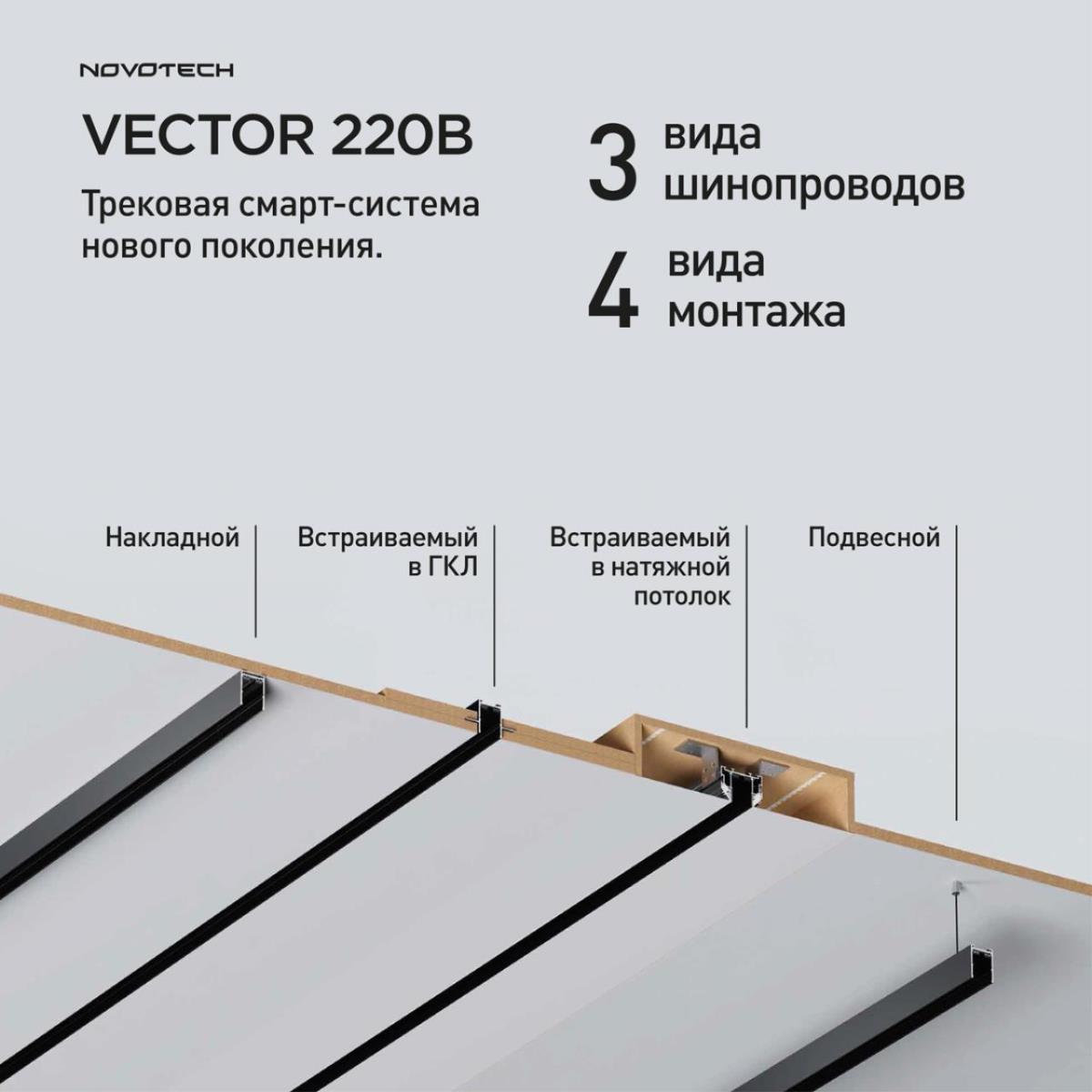 Трековые систем Шинопровод для монтажа в натяжной потолок Novotech VECTOR 135305, Черный в стиле минимализм черный алюминий — фото 3