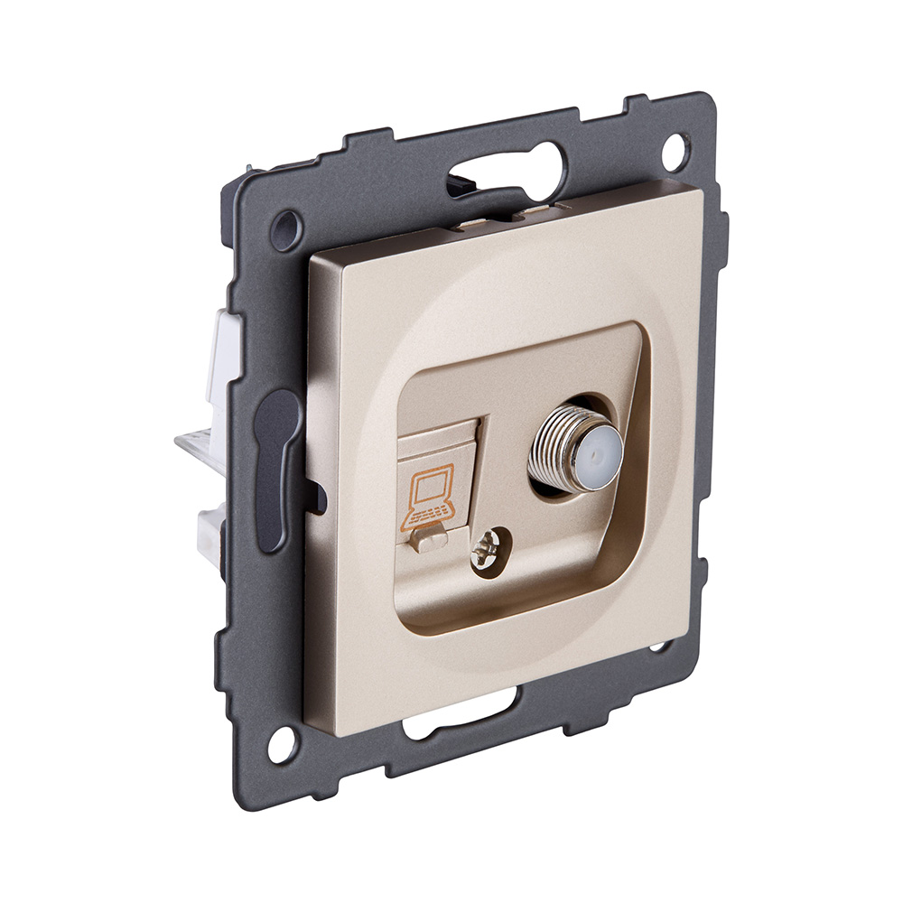 Электротовар Розетка двойная спутниковая SAT + RJ45 Cat.6, золотой Kollinger REA-022GD для… золото — фото 2