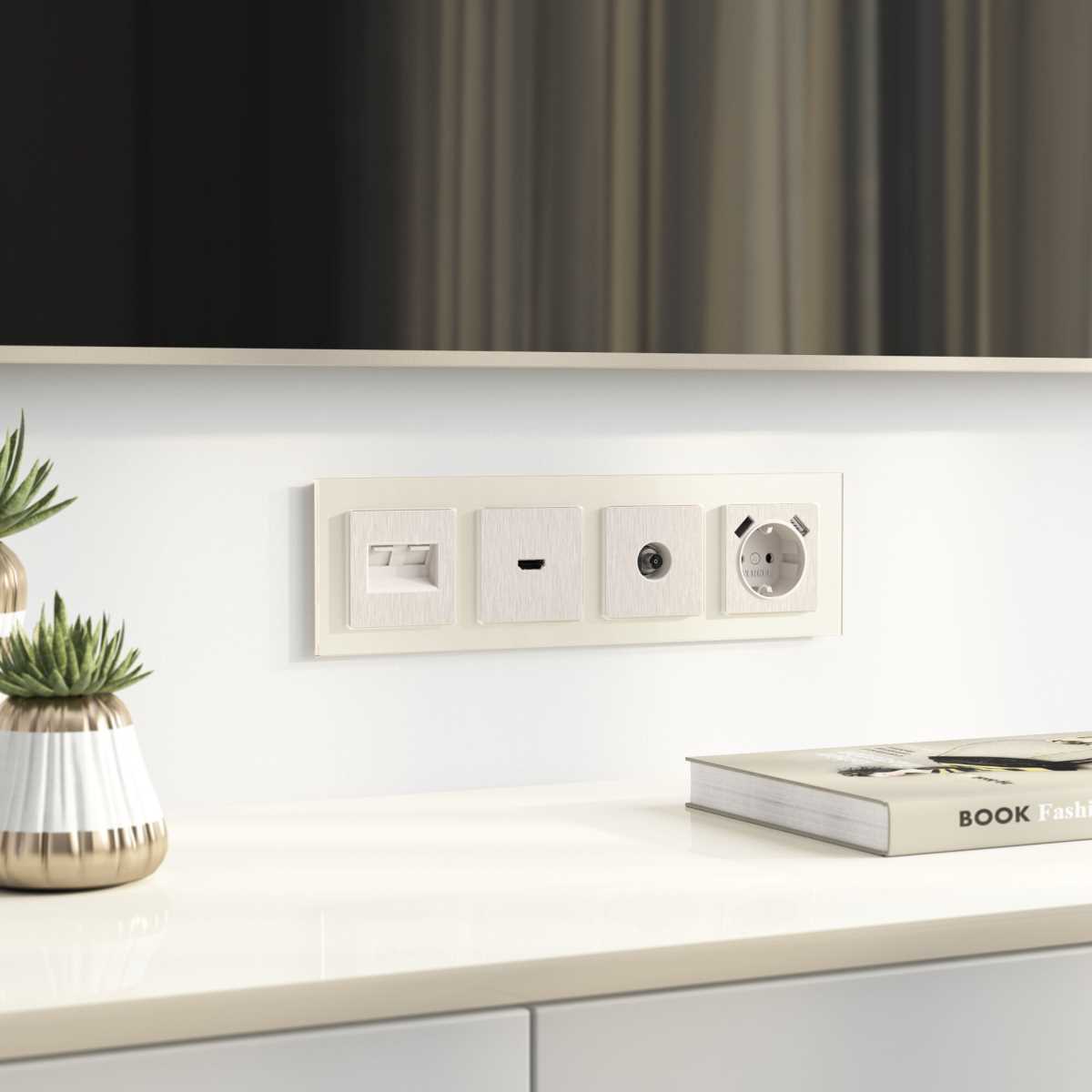 Электротовар Накладка Werkel для двойной розетки Еthernet RJ-45 перламутровый рифленый W1191113… бежевый поликарбонат — фото 2