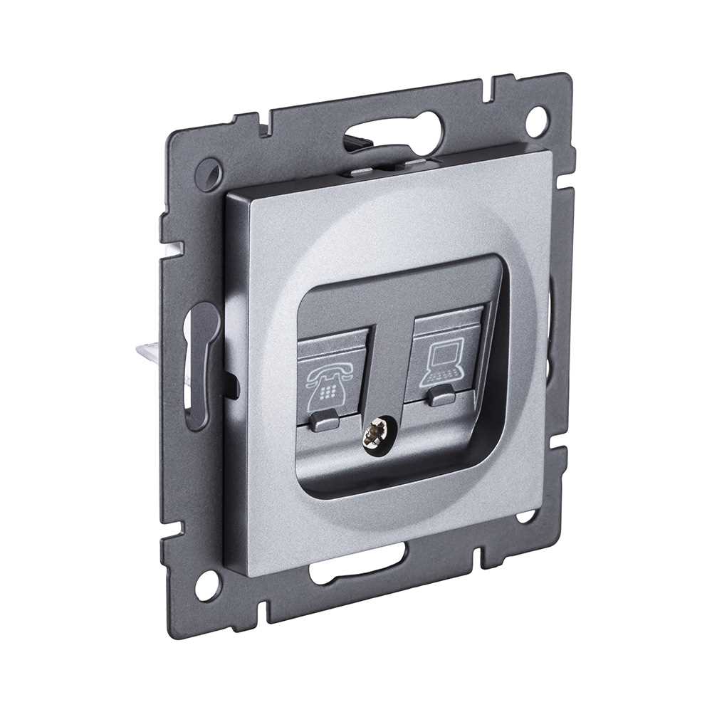 Электротовар Розетка двойная RJ11 + RJ45 Cat.6, серый Kollinger REA-011GY для Aspekt, Eleganz,… серый — фото 2