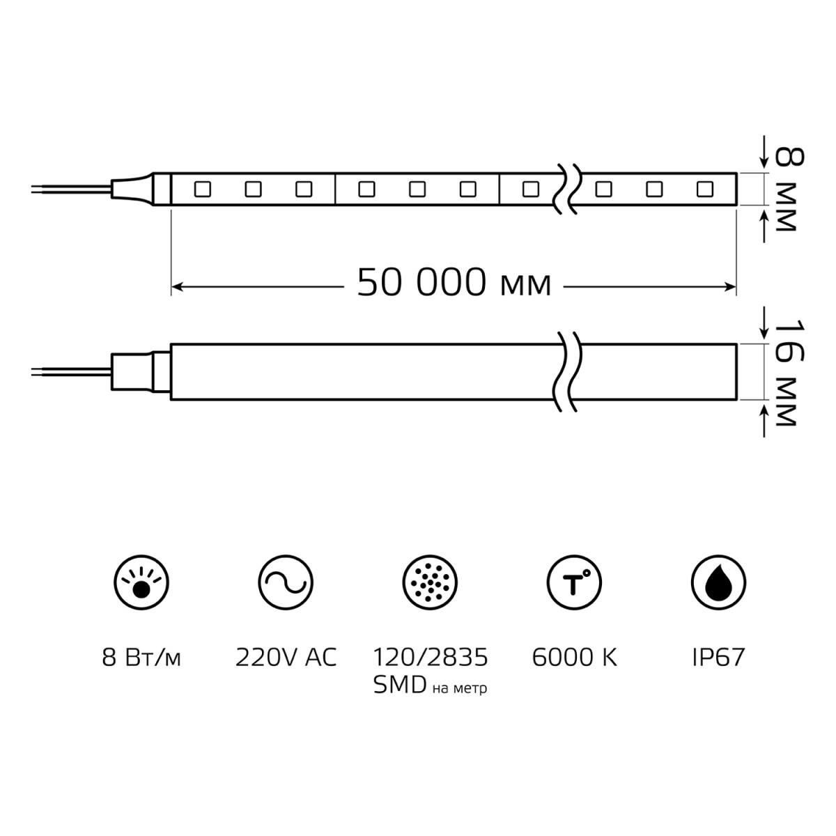 Светодиодные лент Гибкий неон Gauss m 120LED m 2835SMD холодный белый 50M белый пластиковые — фото 6