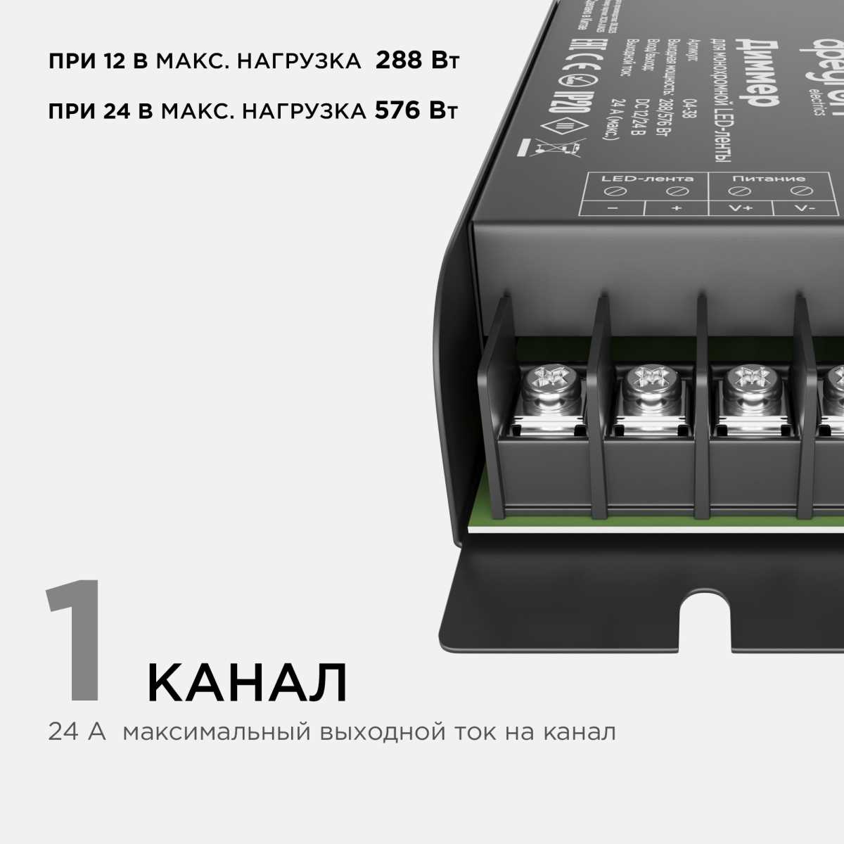 Электротовар Диммер для монохромной светодиодной ленты Apeyron с пультом 12 / 24V 04-38, Черный черный металлические — фото 2