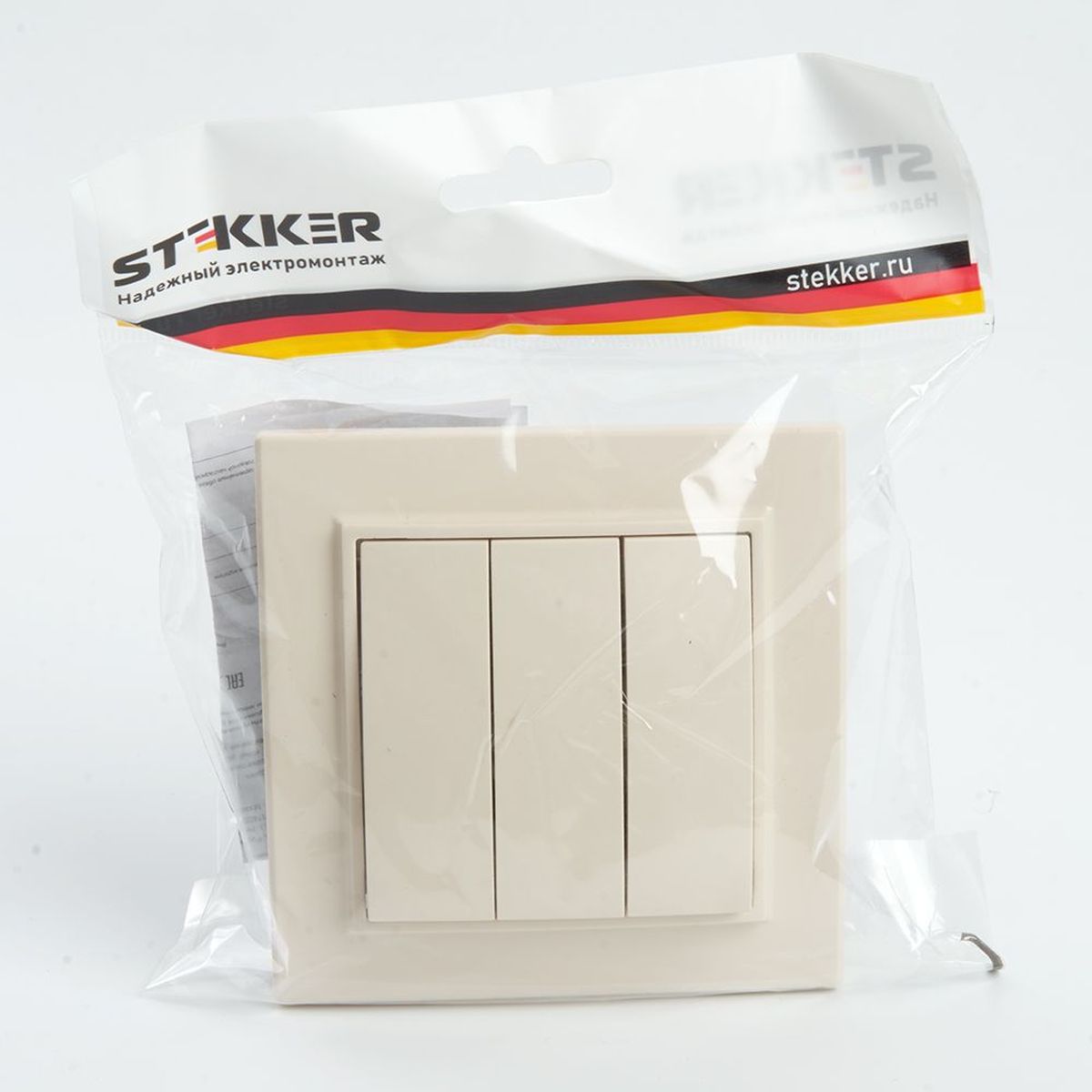 Электротовар Выключатель трехклавишный Stekker Эрна слоновая кость PSW10-9007-02 39923, Белый белый abs-пластик / латунь — фото 2
