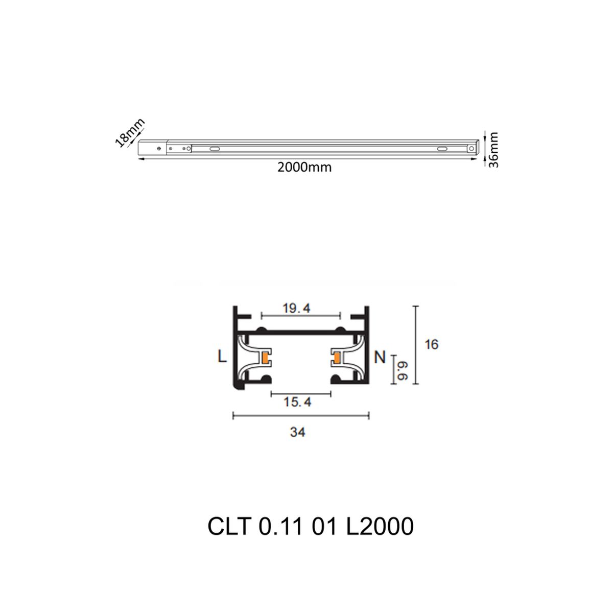 Трековые систем Шинопровод однофазный с питанием и заглушкой Crystal Lux CLT 0.11 01 L2000 WH, Белый белый металлические / алюминий — фото 2