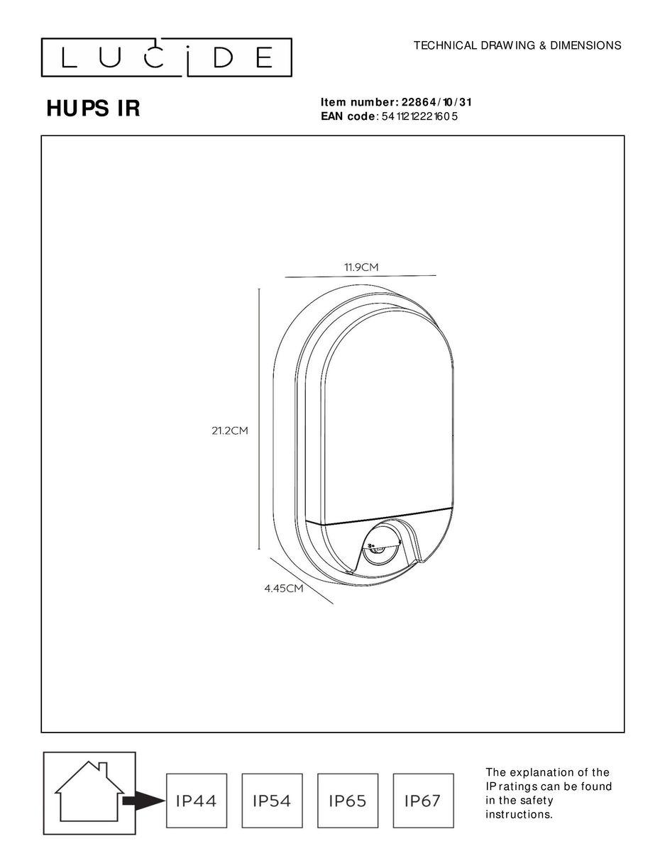 Уличное освещение Уличный настенный светодиодный светильник Lucide Hups Ir 22864 / 10 / 31, Красный красный пластиковые / металл / пластик — фото 2