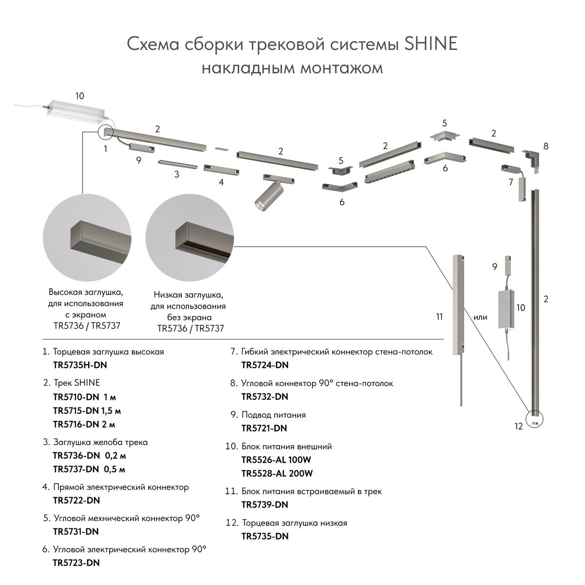 Трековые систем Заглушка торцевая Denkirs Shine Base (2 шт.) TR5735-DN, Никель никель алюминий — фото 4
