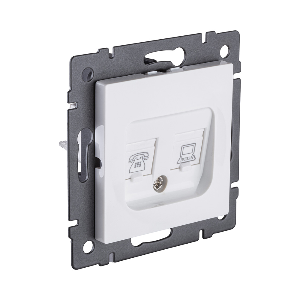 Электротовар Розетка двойная RJ11 + RJ45 Cat.6, белый Kollinger REA-011WH для Aspekt, Eleganz,… белый — фото 2